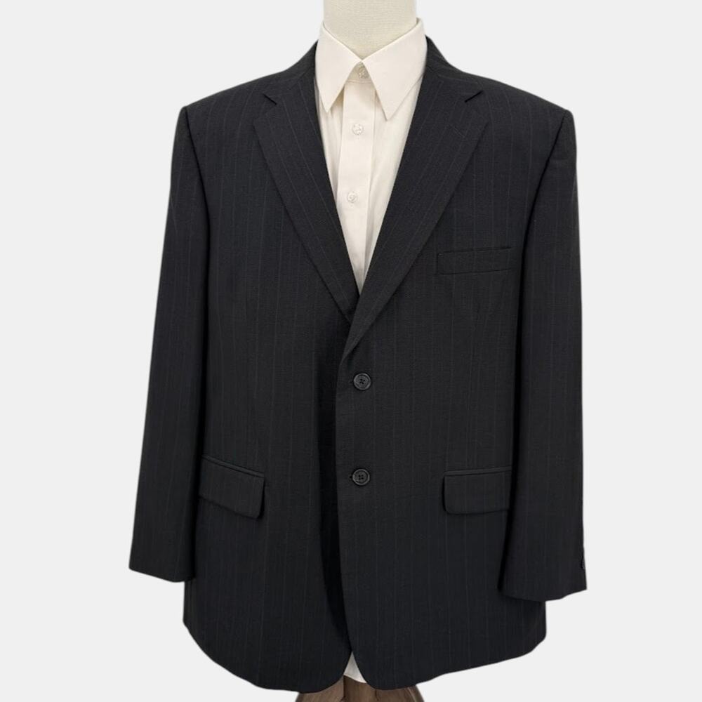 Towncraft Blazer Mens 46R Gray Pinstripe Wool Blend Sport Coat 2 Button Classic
